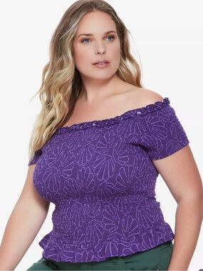 Her Universe Purple Off-Shoulder Floral Knit Top